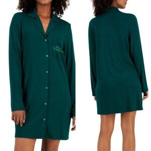 Jenni Notched-Collar Long-Sleeve Sleepshirt - Sleep Happens Green NWT XL